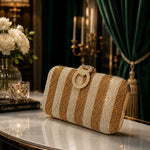 Striped Rhinestone Bridal Clutch Bag
