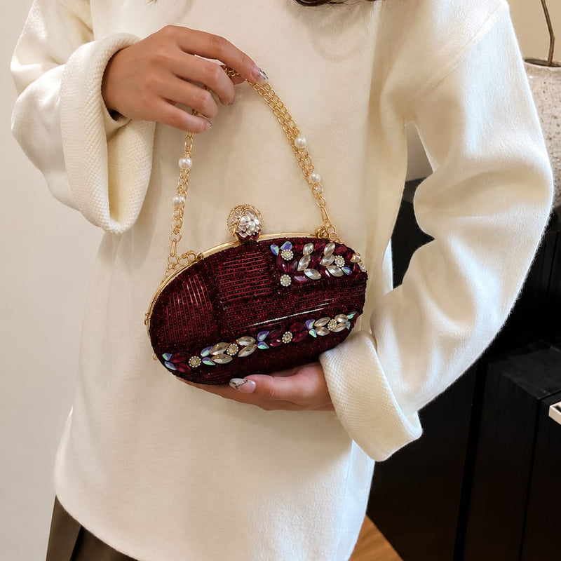 Embellished Oval Crystal Bridal Clutch